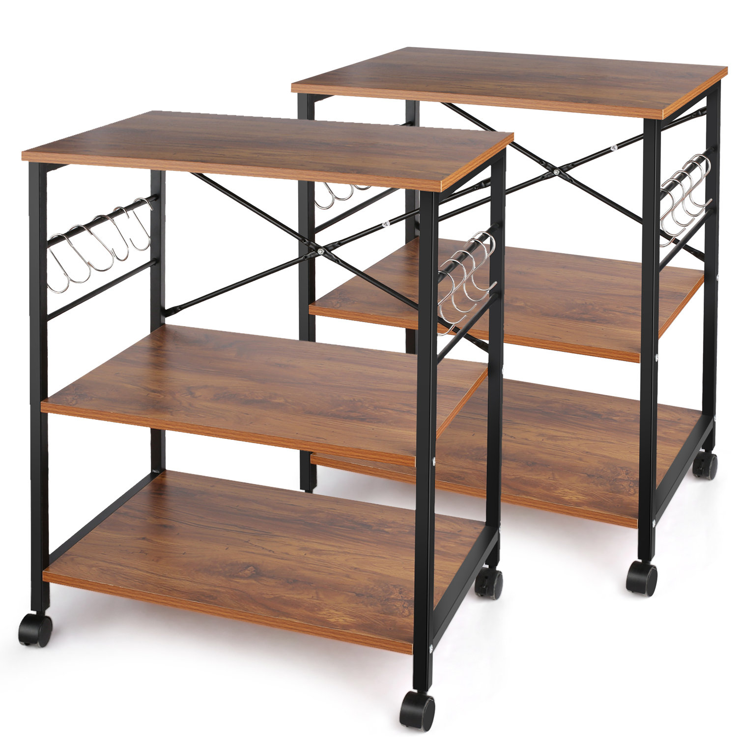 17 Stories 2 Piece 29 7 H X 23 8 W X 15 9 D Kitchen Microwave Cart Rolling Bakers Rack With Wheels 10 Hooks Wayfair