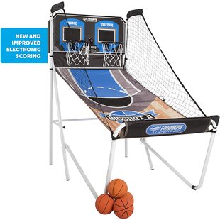 Electronic Basketball Game Dual Hoops Steel Frame with Solid Wooden Backboard 