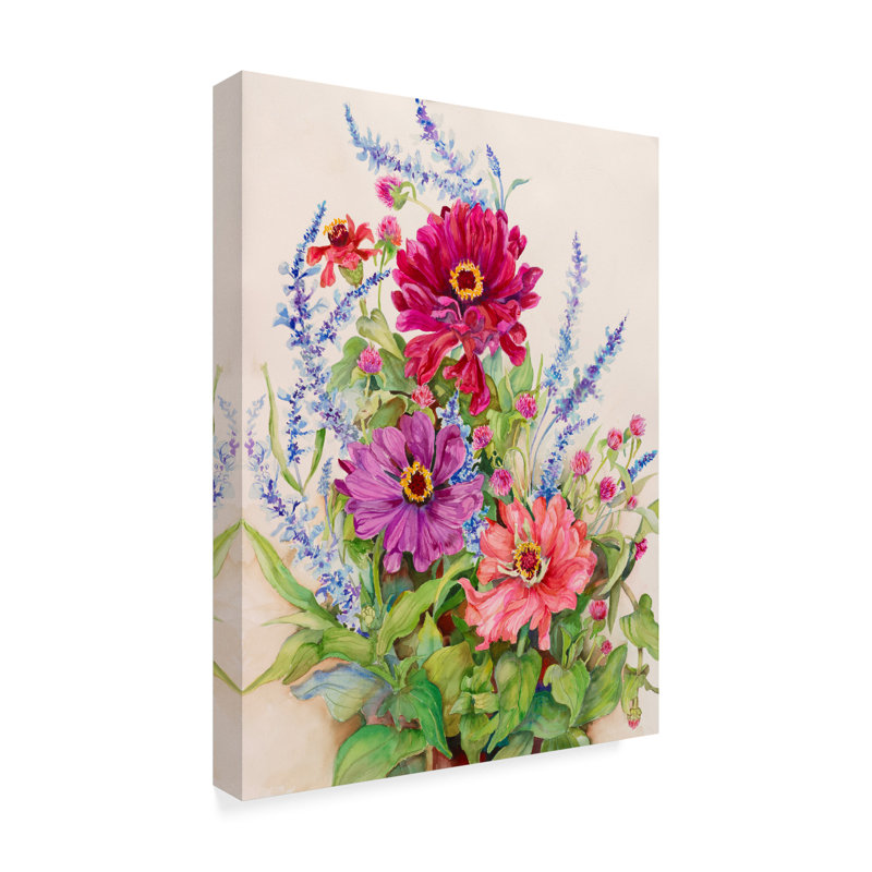 Trademark Art Zinnias And Blue Salvias Acrylic Painting Print On