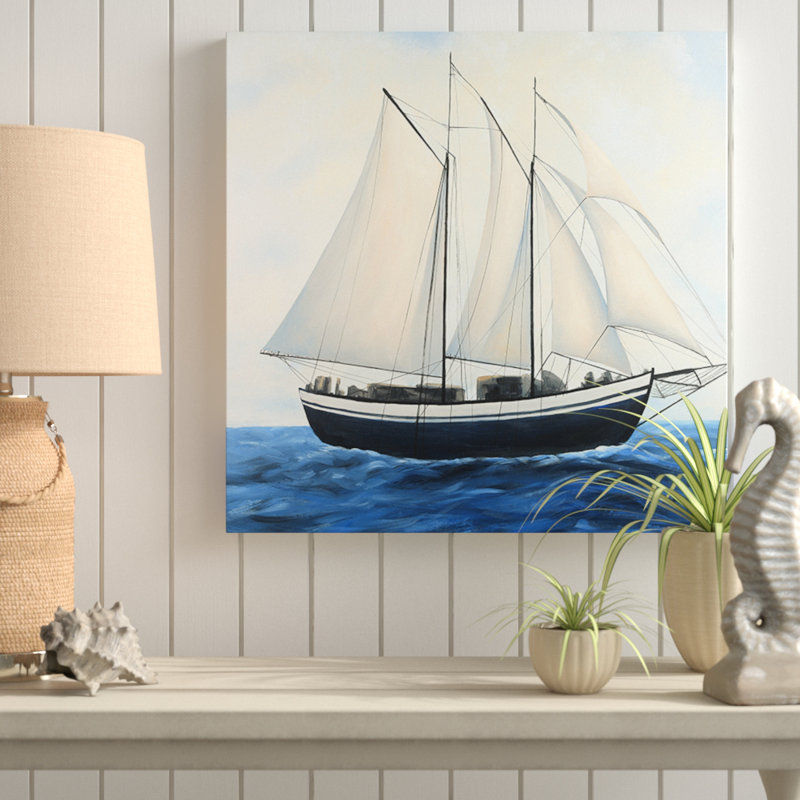 Breakwater Bay Sailing Boat By A Sunny Day Oil Painting Print On