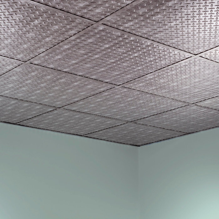 Diamond Plate Revealed Edge 2 Ft X 2 Ft Lay In Ceiling Tile In Cross Hatch Silver