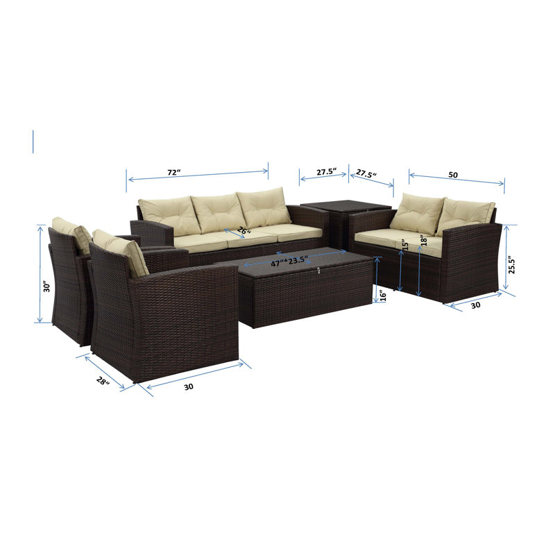 Arlington 6 Piece Rattan Sofa Seating Group With Cushions