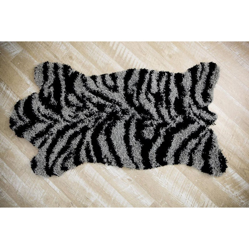 World Menagerie Linneman Zebra Manhattan Shag Gray Black Area Rug Wayfair