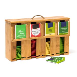 Teebox Bamboo teebeutelbox teeaufbewahrung Teekiste teekasten 4 Compartments Wood LAN
