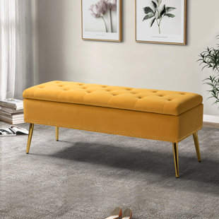 yellow upholstered bench