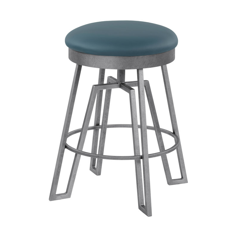 17 Stories Taylor Grey Home Empire 26 Counter Height Metal Swivel Barstool In Williamsburg Blue Faux Leather And Silver Bisque Finish Wayfair Ca