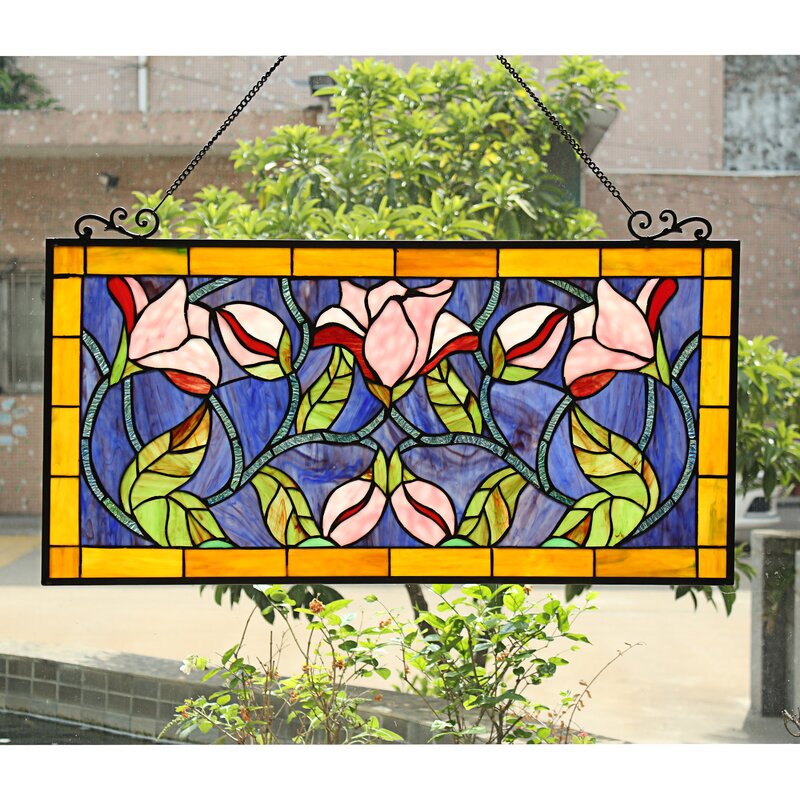 Floral Stained Glass Window Panel - Stained Glass Wall Decorations