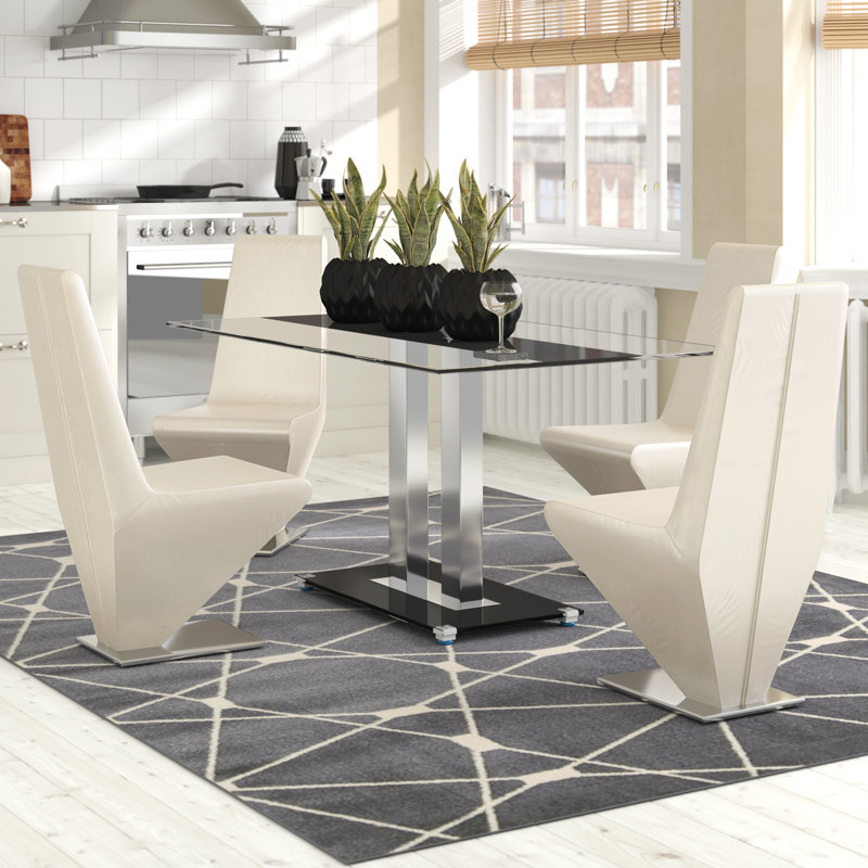 Metro Lane Biddulph Steel And Glass Dining Set With 4 Chairs Wayfair Co Uk