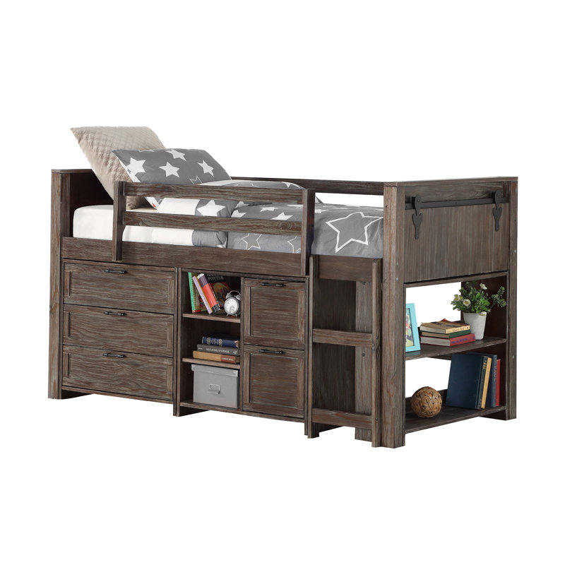Harriet Bee Ivanna Twin Loft Bed With Drawers And Bookcase Wayfair