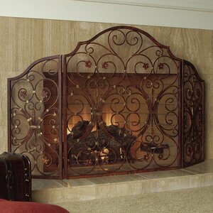 Provincial 3 Panel Iron Fireplace Screen