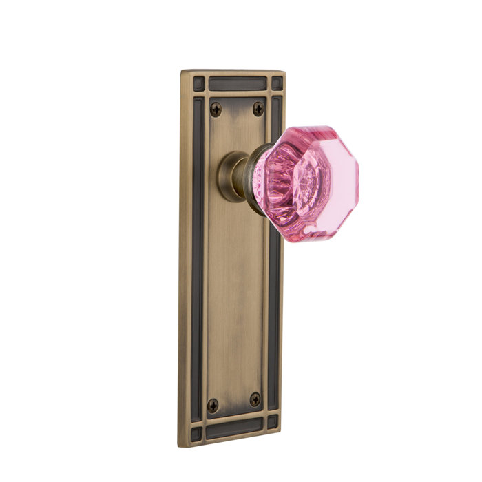 Pink Crystal Waldorf Single Dummy Door Knob With Mission Long Plate