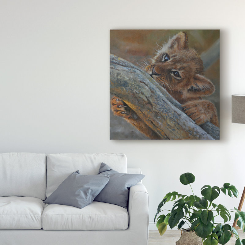 World Menagerie Play Lion Cub Acrylic Painting Print On Wrapped