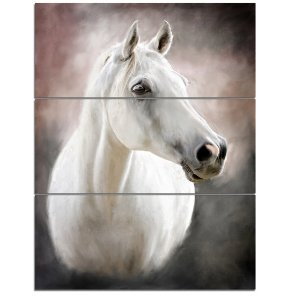Designart Lovely White Horse 3 Piece Painting Print On Wrapped