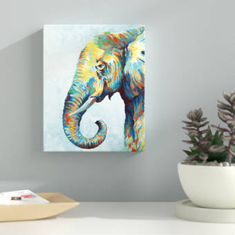 Ebern Designs Cool Colorful Elephant Black Acrylic Painting