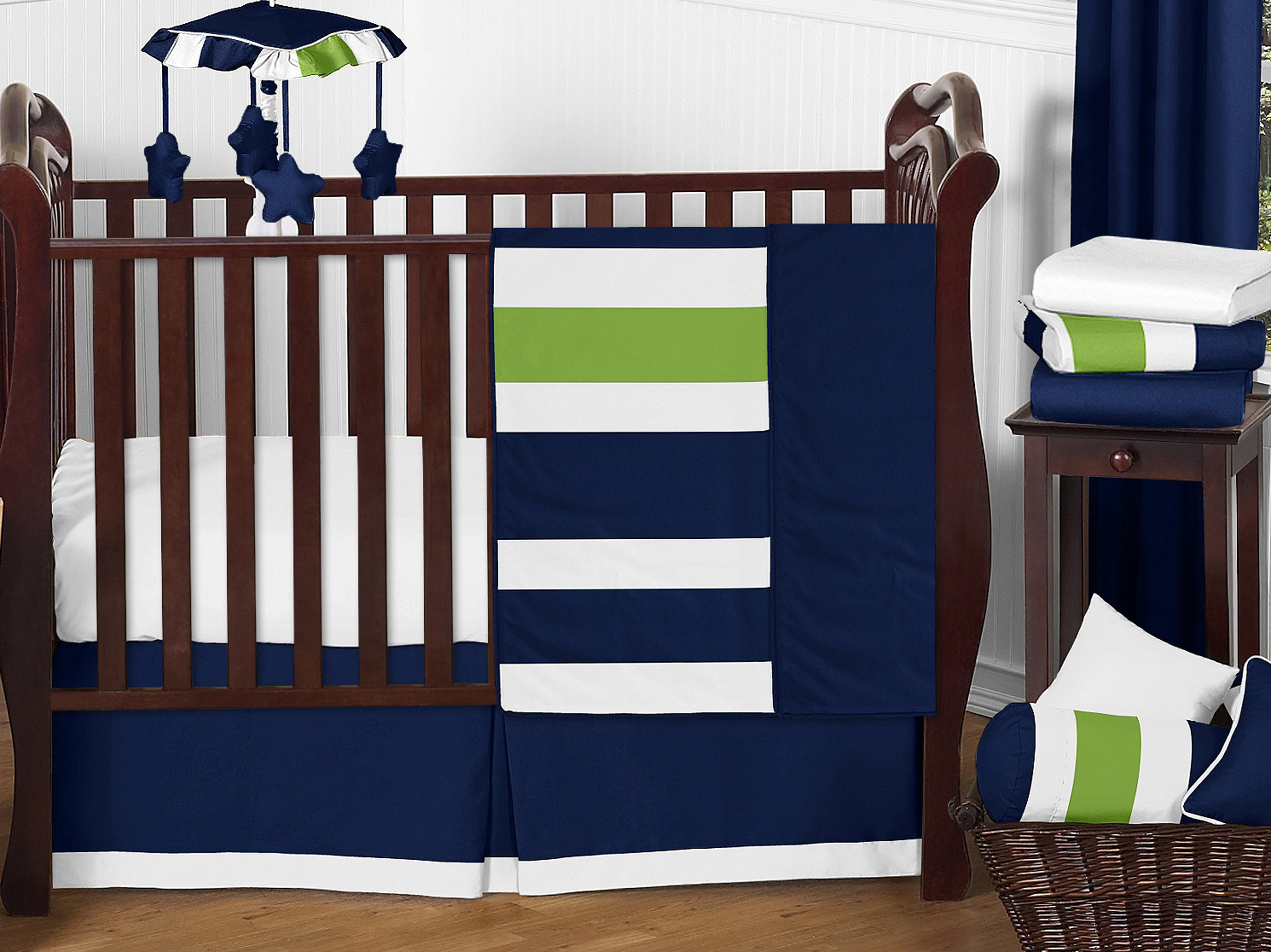 blue stripe crib sheet