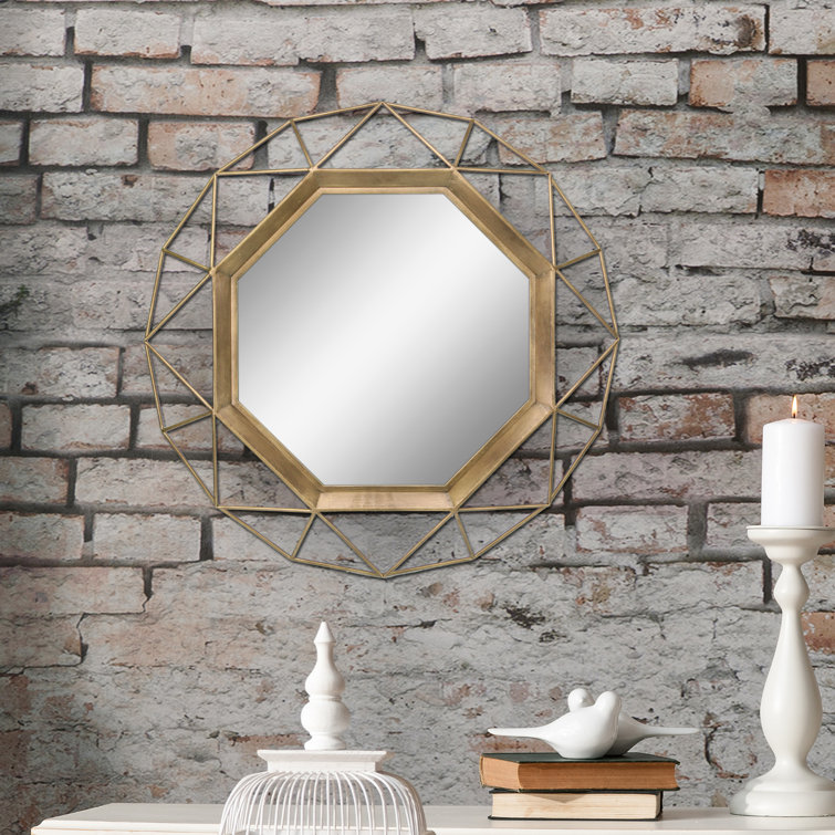 Wrought Studio Okeefe Geometric Metal Frame Hanging Accent Mirror With Mounting Brackets Reviews Wayfair