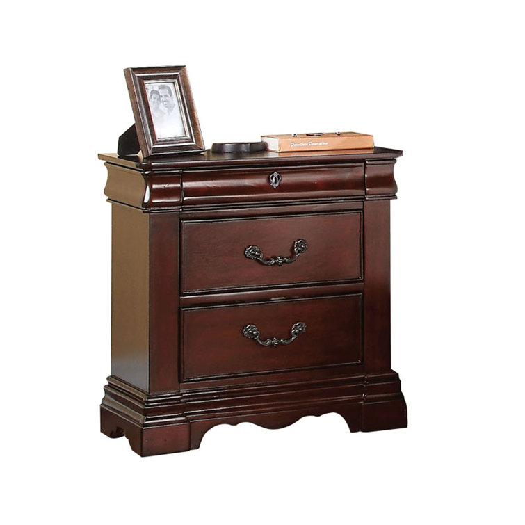 Astoria Grand Weathersby 3 Drawer Nightstand In Dark Cherry Reviews Wayfair
