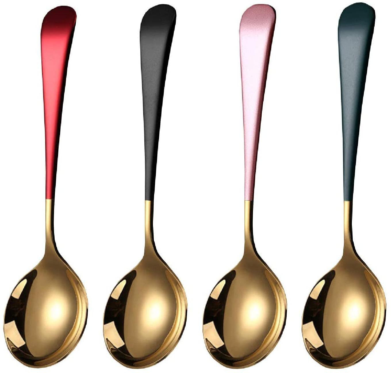 4 Colors Stainless Steel Short Handle Spoon Teaspoon for Coffee Dessert FG