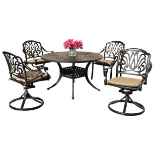 Go to store & view more images Nina 5 Piece Sunbrella Dining Set with Sunbrella Cushions by Fleur De Lis Living