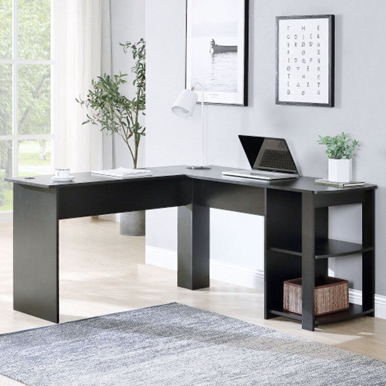 17 Stories Loughguile L-Shaped Executive Desk 73H x 150W x 50D Black 