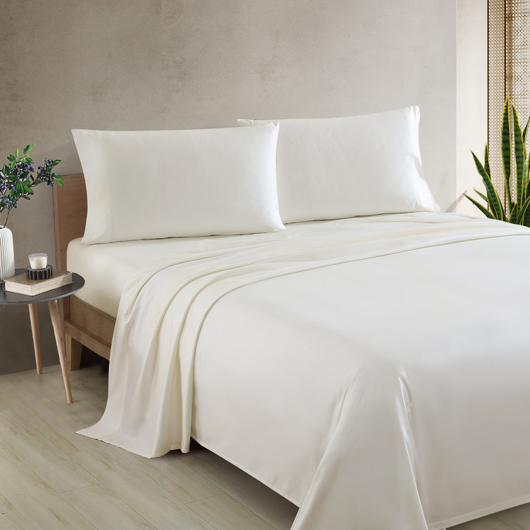 4 Pieces Bedding Sheet Set 800 Thread Count Easy To Fit 100% Cotton Ivory solid 