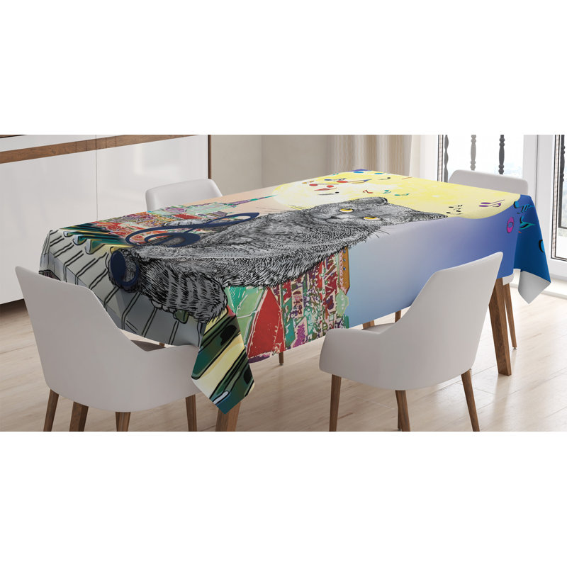 East Urban Home Ambesonne City Tablecloth Musical Notes Cat The