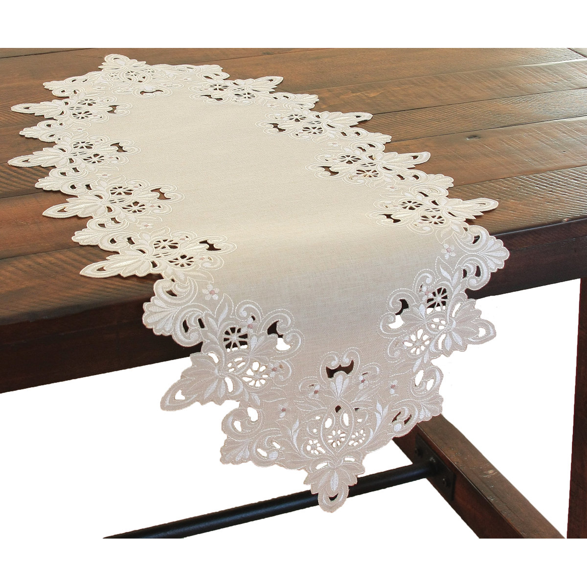 Xia Home Fashions Victorian Lace Embroidered Cutwork Table Runner