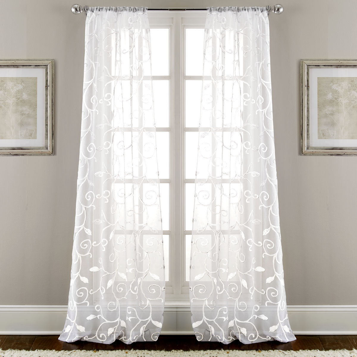 Amrapur Embroidered Nature/Floral Semi-Sheer Rod Pocket ...