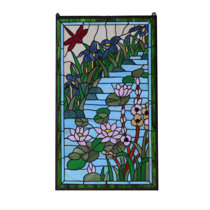 20.5" x 34.5" Large Handcrafted stained glass window panel Dragonfly water lily 20.5" x 34.5" Large Handcrafted stained glass window panel Dragonfly water lily