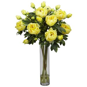 Peony with Cylinder Silk Floral Arrangements in Yellow