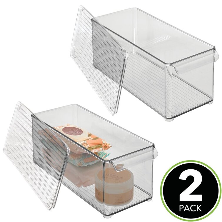 mDesign Storage Bin with Handles 2 Pack Vanity Lid for Bathroom Clear/Smoke 