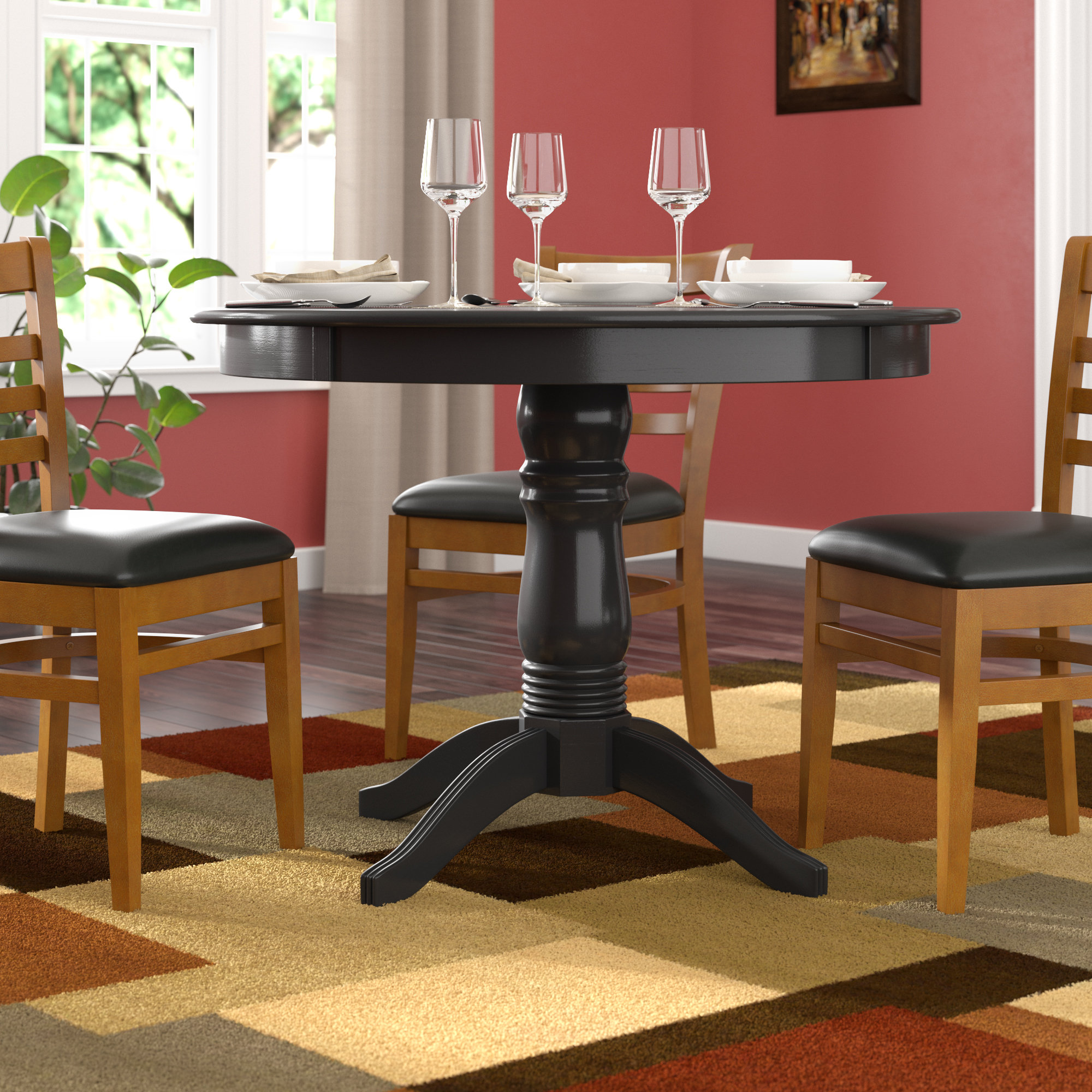 wood pedestal kitchen table