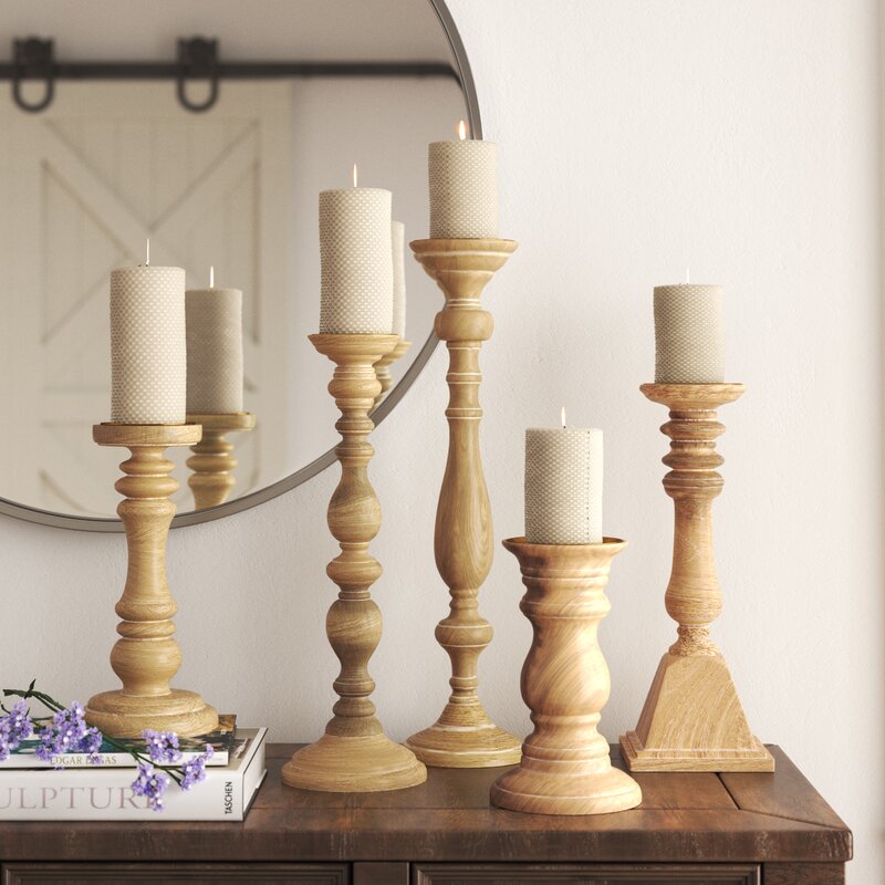 5 Piece Turned Wood Candlestick Set & Reviews | Birch Lane