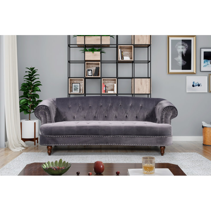 Mercer41 Lambdin Velvet Chesterfield 82 Rolled Arms Sofa