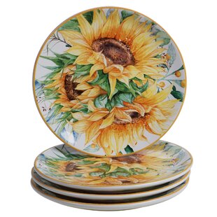 XINLU Brightly Colored Yellow Sunflower Decorative Plates for Kitchen Ceramic Plate Decor Home Wobble-Plate with Display Stand Decoration Household Designer Ceramic Plates