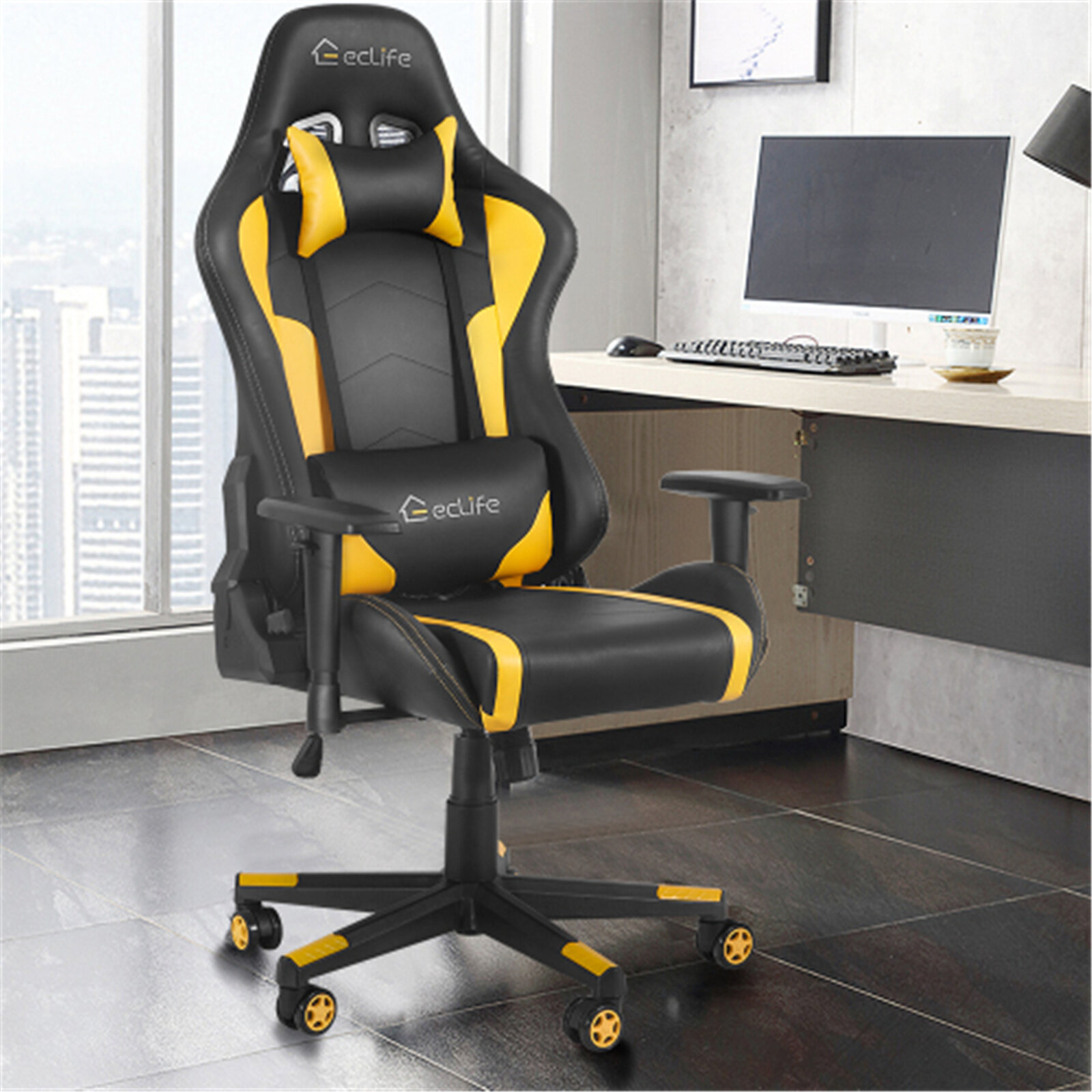 Massage Racing Gaming Chair Ergonomic Leather Swivel Office Computer Desk Seat 