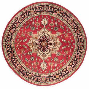 One-of-a-Kind Briggs Hand Knotted Round Wool Red Area Rug