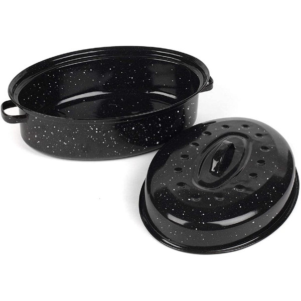 large enamel roasting pan with lid