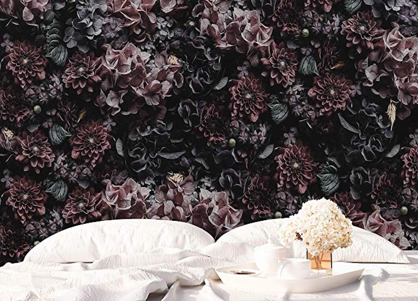 Removable Water-Activated Wallpaper Roses Red Black Flowers Florals Fashion