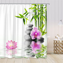 Details about   Japanese Style Zen Spa Stones Flowers Candles Shower Curtain Set Bathroom Decor 