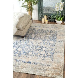 Moselle Muted Floral Blue Area Rug
