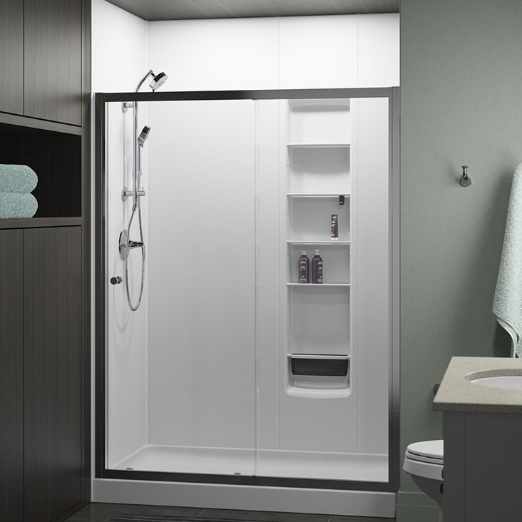 Sterling By Kohler Whiston 60 In X 74 7 8 In Frameless Sliding Shower Door In Silver Frame Finish With Smooth Clear Glass Texture