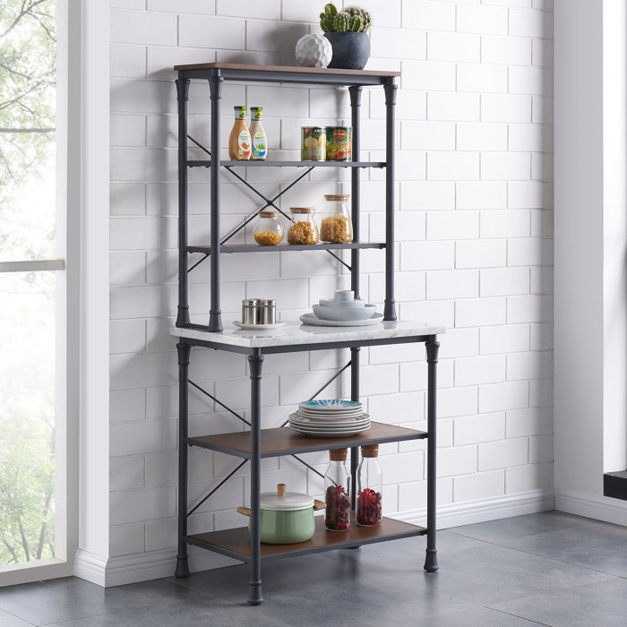 Pendergr Bakers Rack Modern Farmhouse Style Rustic Grey W Dark Distressed Pine And Veined Marble Pendergr Bakers Rack Modern Farmhouse Style Rustic Grey W Dark Distressed Pine And Veined Marble