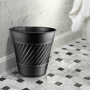 Kitchen Office Bathroom Neutral Lines Waste Paper Basket Tin Rubbish Bin 