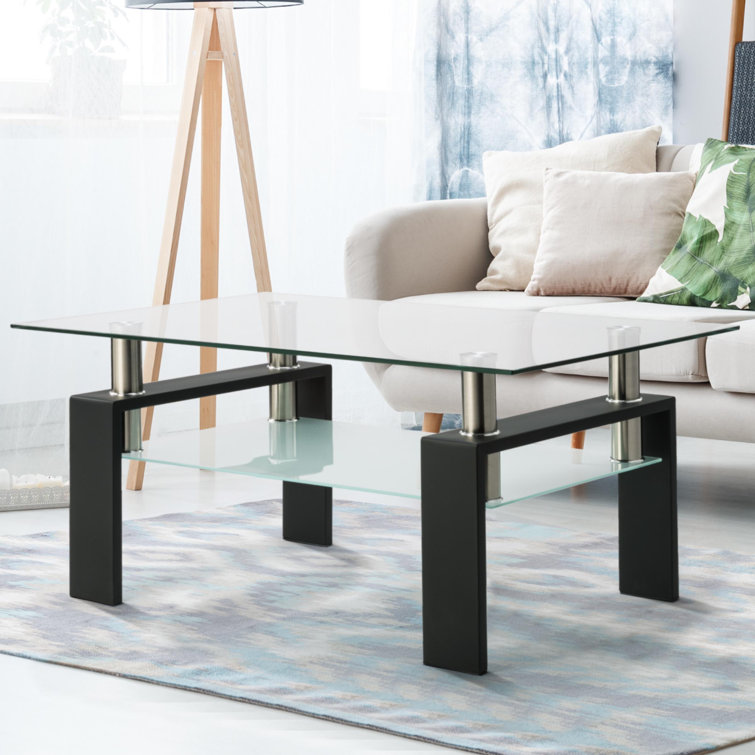 Ivy Bronx Modern Rectangular Black Metal Frame Glass Coffee Table Living Room Furniture Wayfair