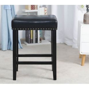 Stonge Wooden Leather Upholstered 27 Bar Stool (Set of 2) by Charlton Home