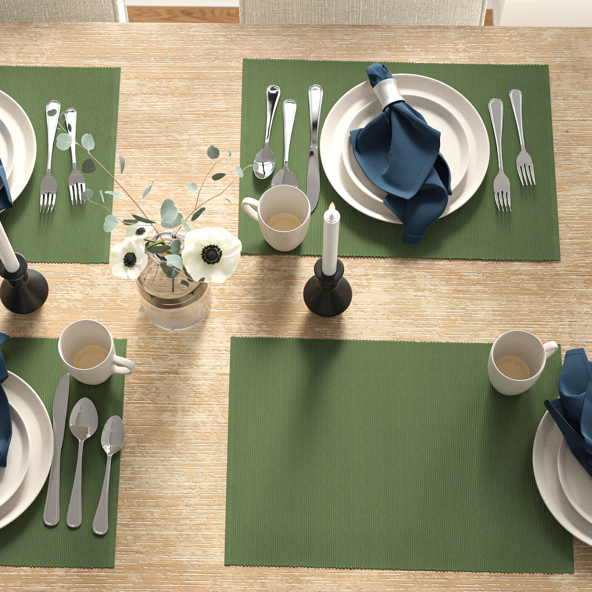 Places Mats at Home and Picnics Black Color One-sided Soft Comfortable Dinner Cloth Set of 2