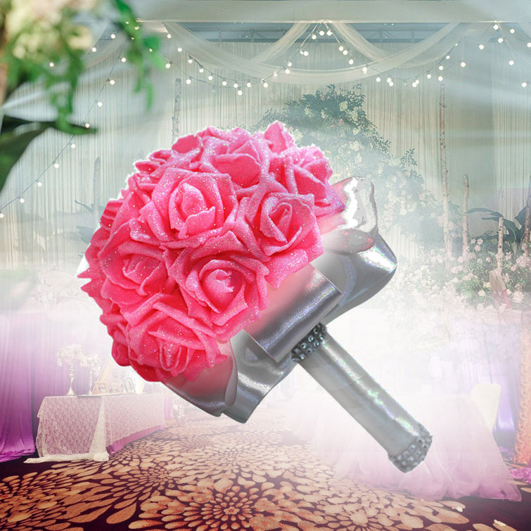 Crystal Roses Pearl Bridesmaid Wedding Bouquet Bridal Artificial Silk Flowers a 