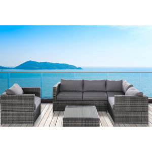 PE Wicker Rattan Pool Patio Garden 4 Piece Sectional Seating Group with Cushion