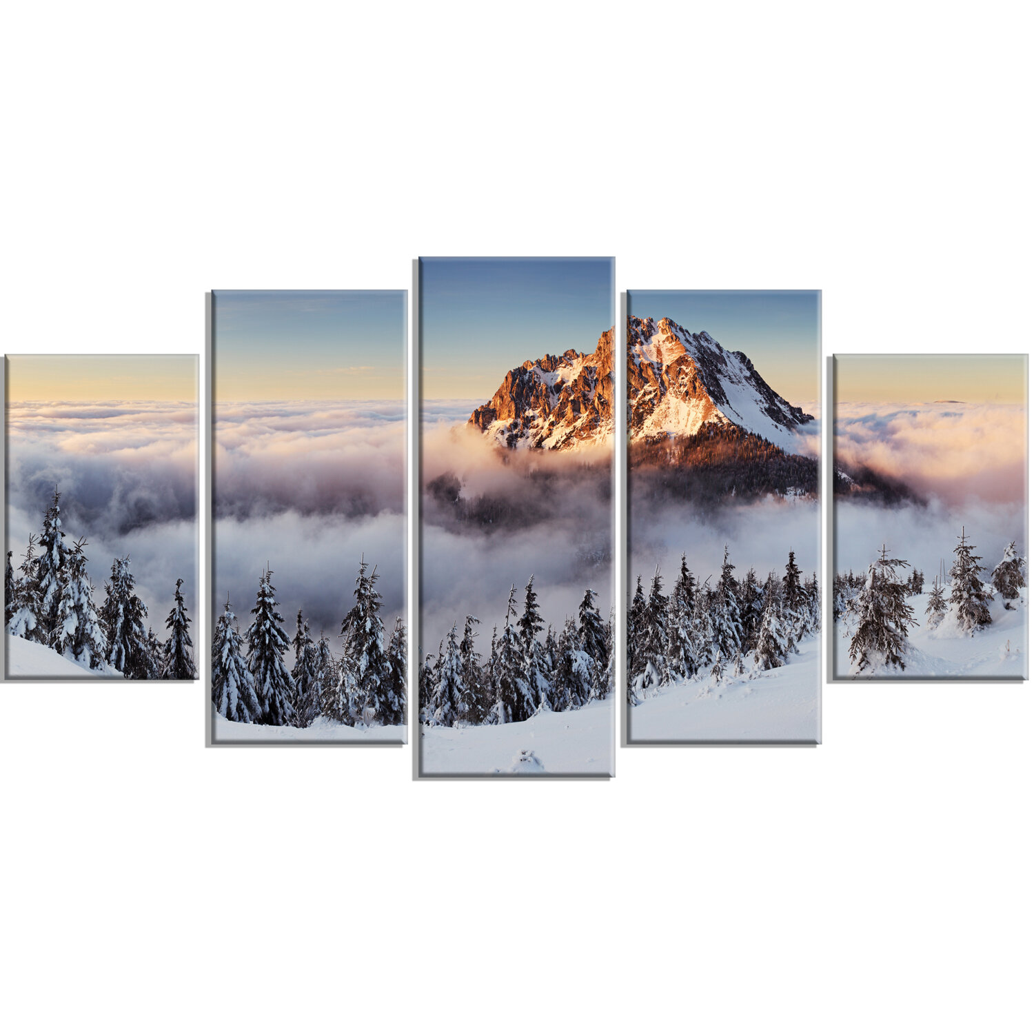 Millwood Pines Winter Mountain Landscape 5 Piece Wall Art On Wrapped Canvas Set Reviews Wayfair